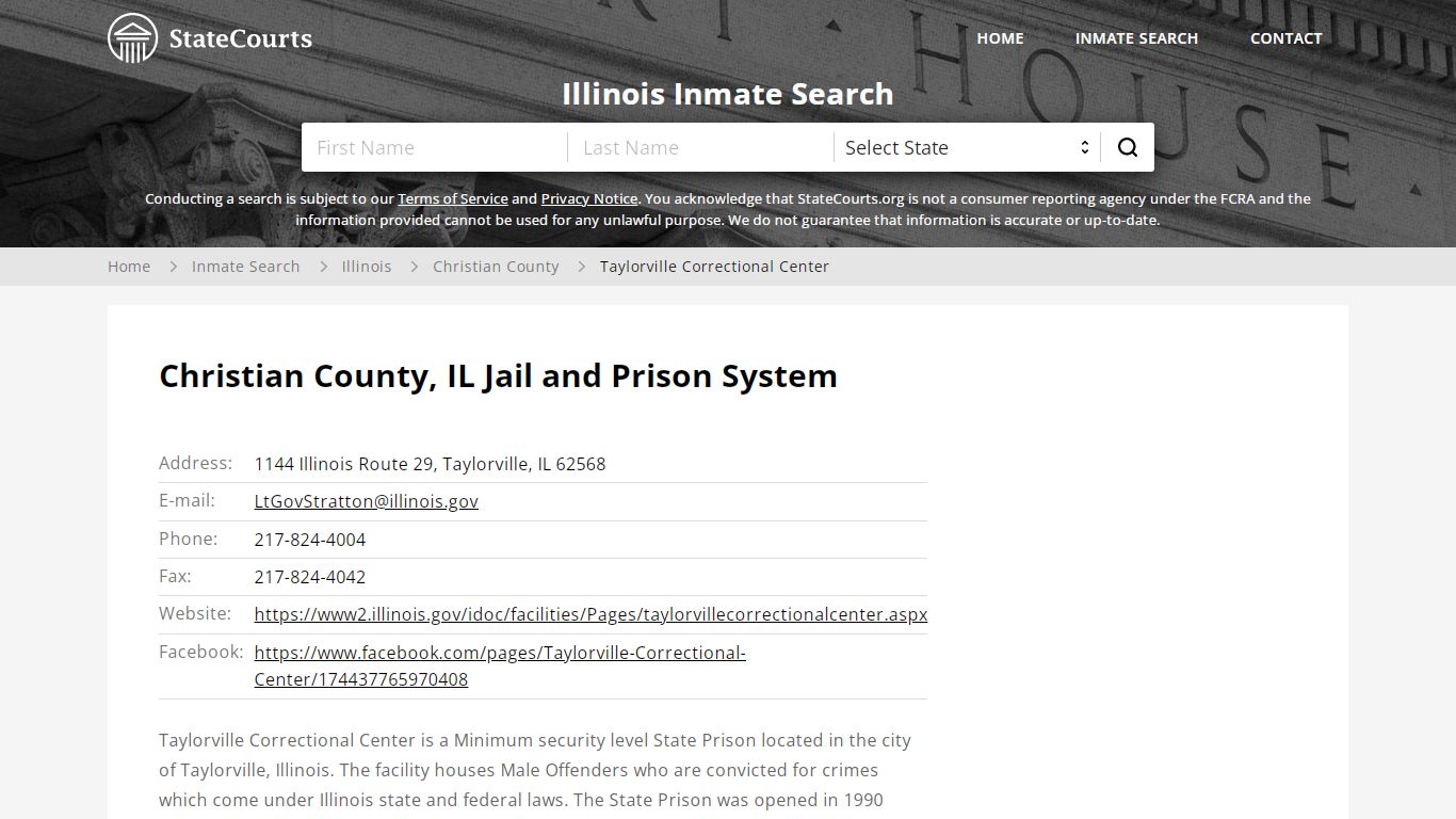Taylorville Correctional Center Inmate Records Search, Illinois ...