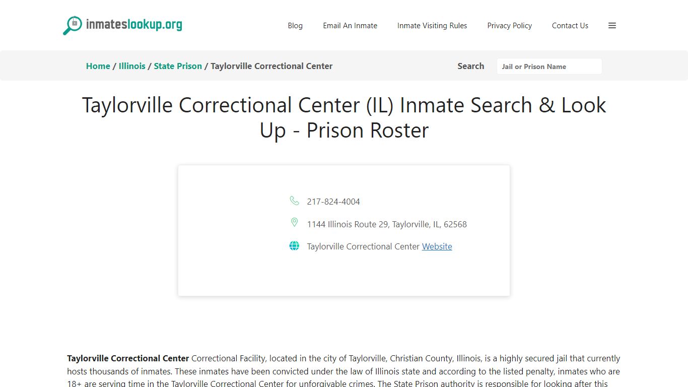 Taylorville Correctional Center (IL) Inmate Search & Look Up - Prison ...
