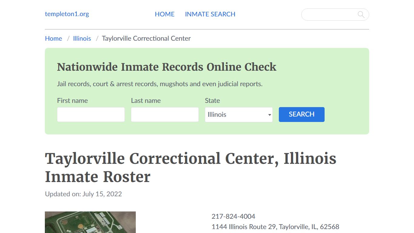 Taylorville Correctional Center, Illinois Inmate Booking - Templeton